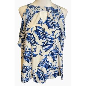 Fever Blue White Floral Halter‎ Sleeveless Blouse - L